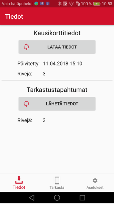 Kausarin mobiilitarkastussovelluksen tietojen päivitysnäkymä