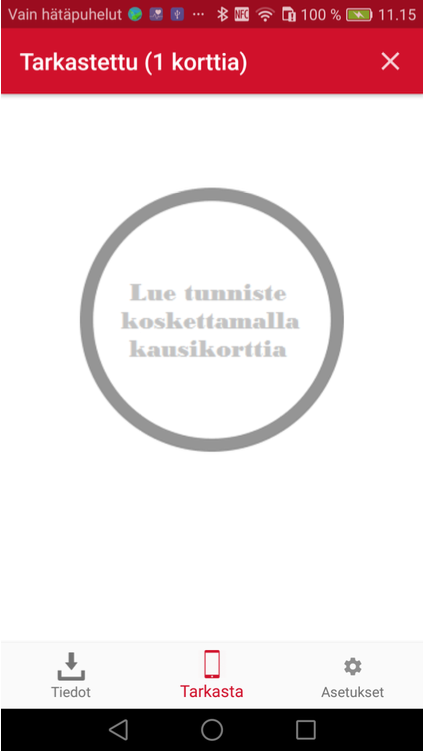 Kausikortin lukeminen mobiililaitteella tapahtumapaikan portilla